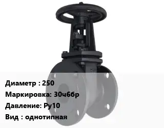 Задвижка чугунная 250 30ч6бр Ру10 однотипная